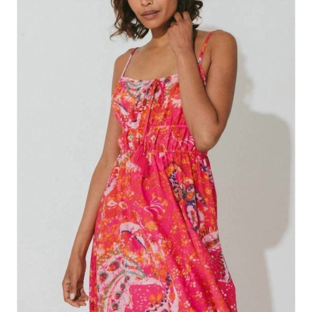 Cleobella Monaco Midi Dress Hibiscus Pink Paisley Organic Cotton Size Large - Picture 4 of 9